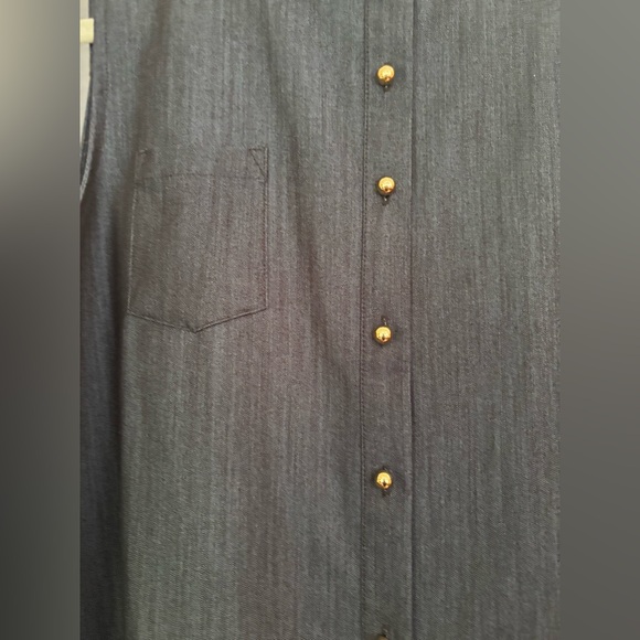 Calvin Klein Sleeveless Navy Blue Dress w/Gold button Accents - Picture 4 of 5